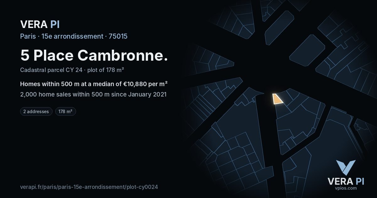 5 Place Cambronne, 15e arrondissement at night – the plot lit, the parcels around coloured by the prices near them