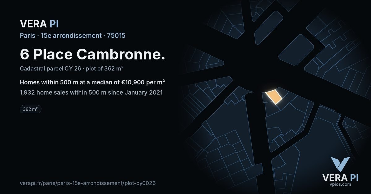 6 Place Cambronne, 15e arrondissement at night – the plot lit, the parcels around coloured by the prices near them