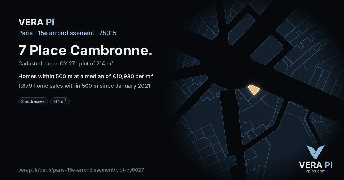 7 Place Cambronne, 15e arrondissement at night – the plot lit, the parcels around coloured by the prices near them