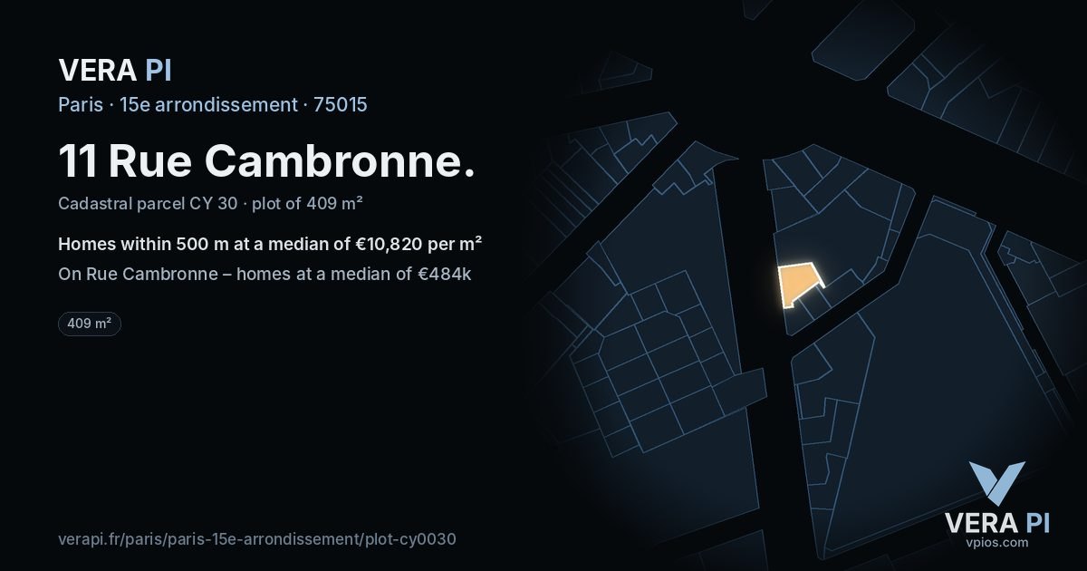 11 Rue Cambronne, 15e arrondissement at night – the plot lit, the parcels around coloured by the prices near them