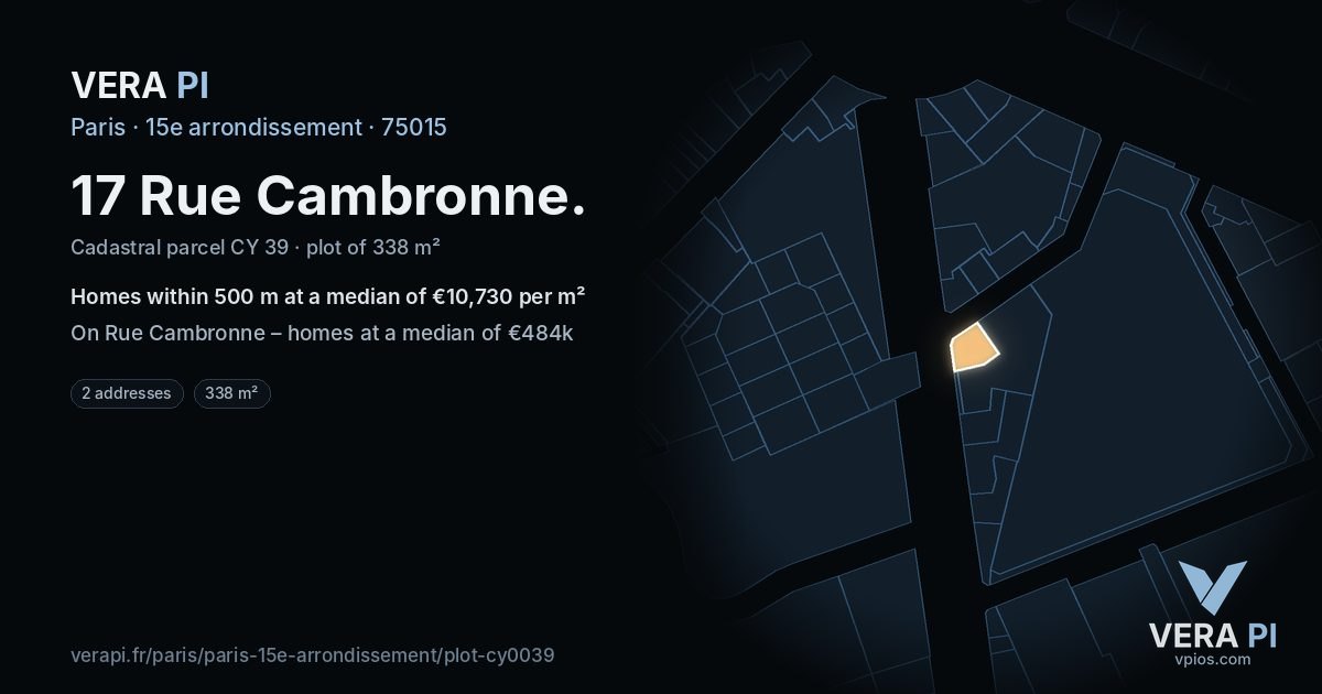 17 Rue Cambronne, 15e arrondissement at night – the plot lit, the parcels around coloured by the prices near them
