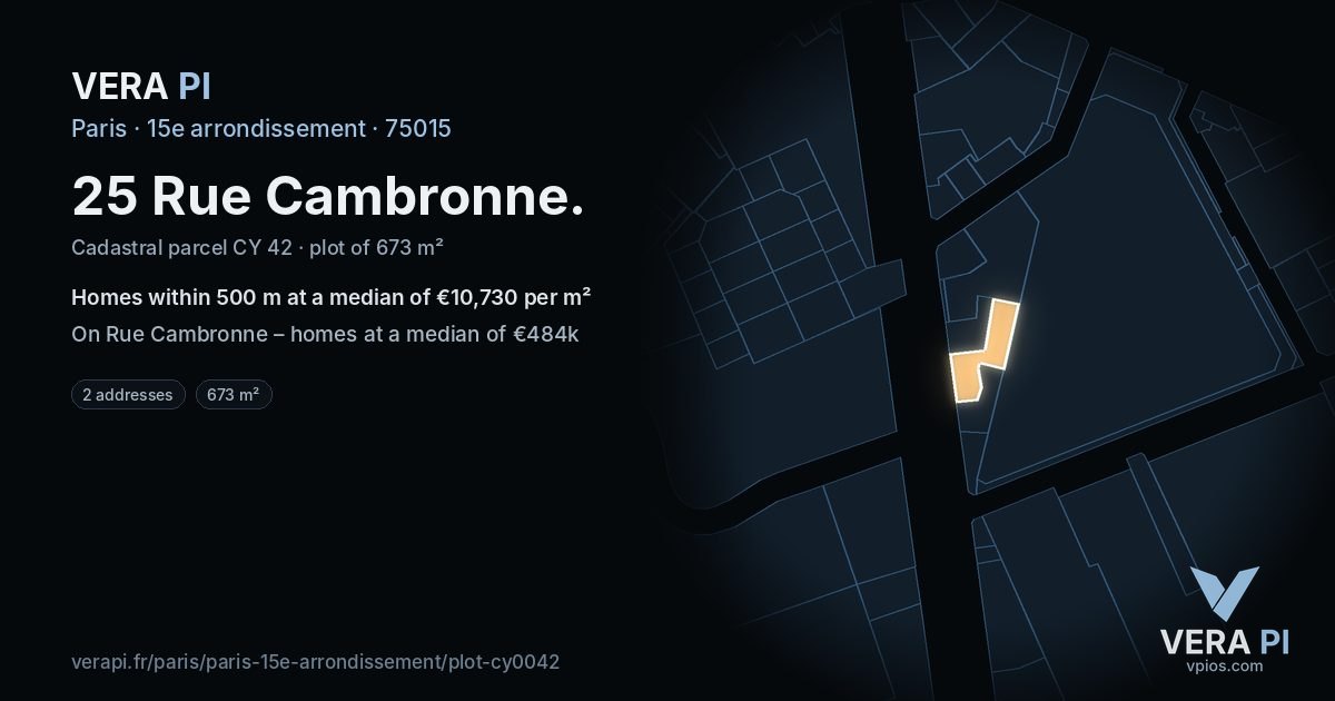 25 Rue Cambronne, 15e arrondissement at night – the plot lit, the parcels around coloured by the prices near them