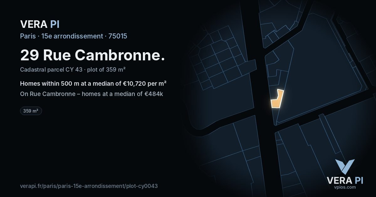 29 Rue Cambronne, 15e arrondissement at night – the plot lit, the parcels around coloured by the prices near them