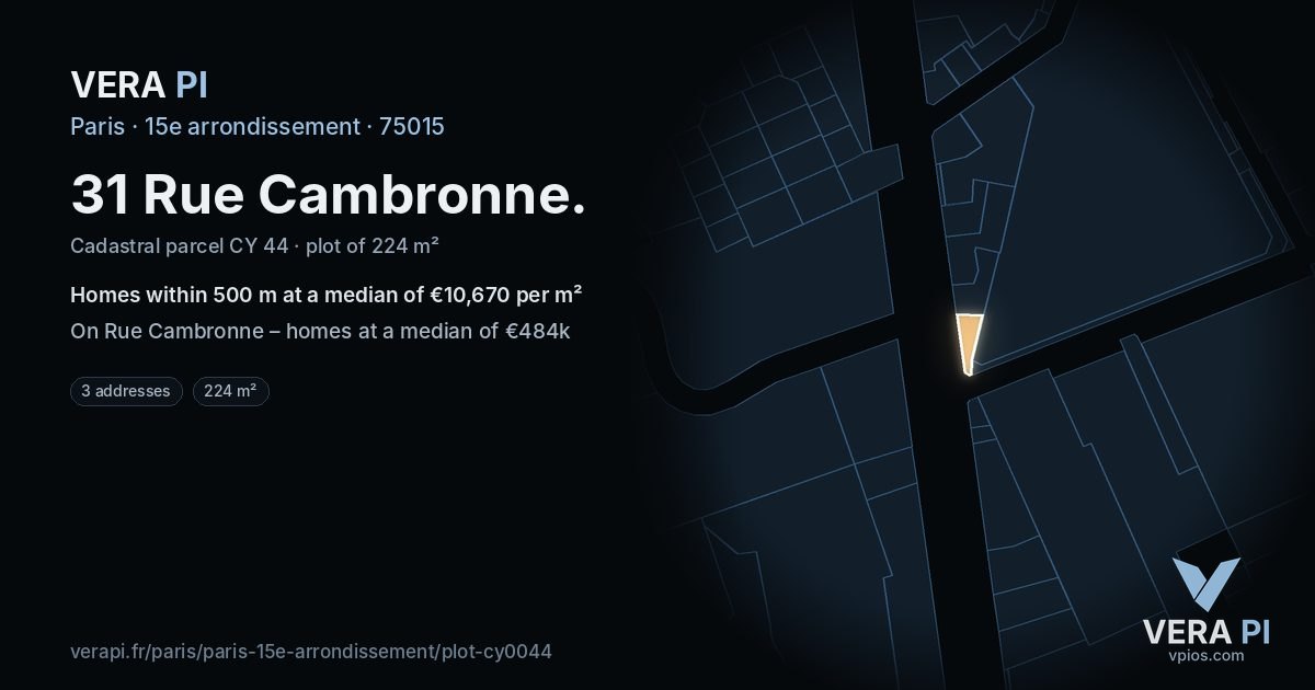 31 Rue Cambronne, 15e arrondissement at night – the plot lit, the parcels around coloured by the prices near them