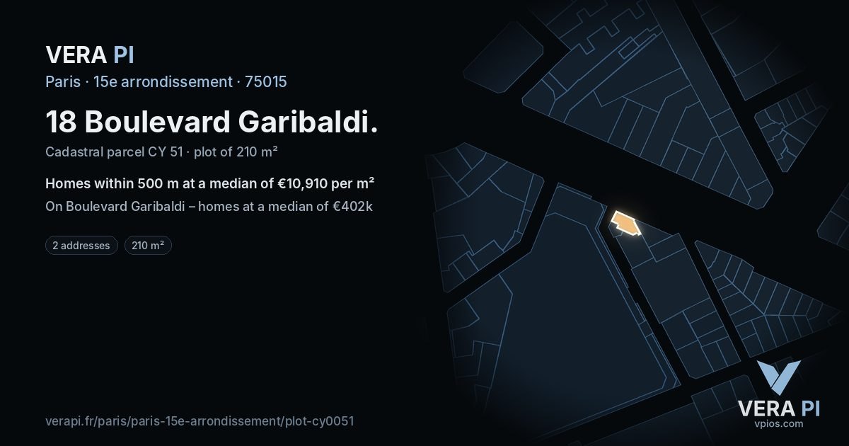 18 Boulevard Garibaldi, 15e arrondissement at night – the plot lit, the parcels around coloured by the prices near them