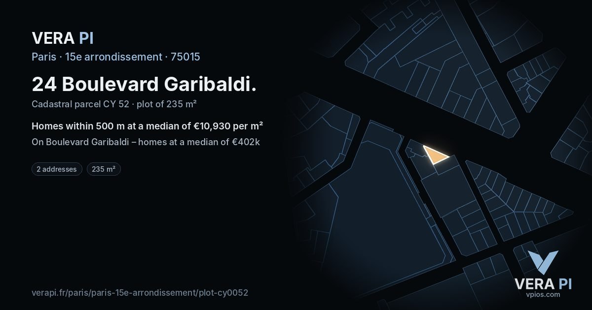 24 Boulevard Garibaldi, 15e arrondissement at night – the plot lit, the parcels around coloured by the prices near them
