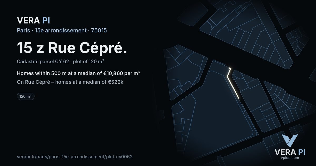 15 z Rue Cépré, 15e arrondissement at night – the plot lit, the parcels around coloured by the prices near them