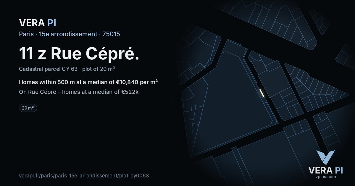 11 z Rue Cépré, 15e arrondissement at night – the plot lit, the parcels around coloured by the prices near them