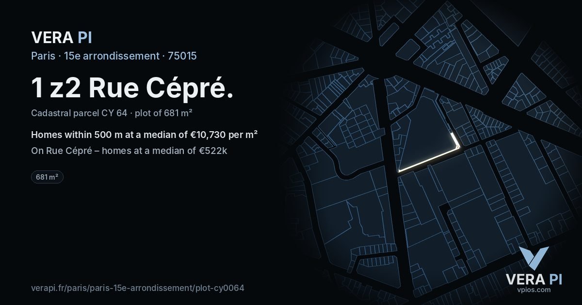 1 z2 Rue Cépré, 15e arrondissement at night – the plot lit, the parcels around coloured by the prices near them
