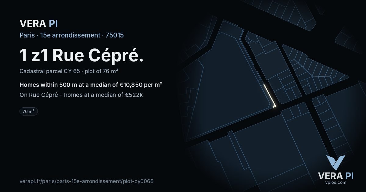 1 z1 Rue Cépré, 15e arrondissement at night – the plot lit, the parcels around coloured by the prices near them