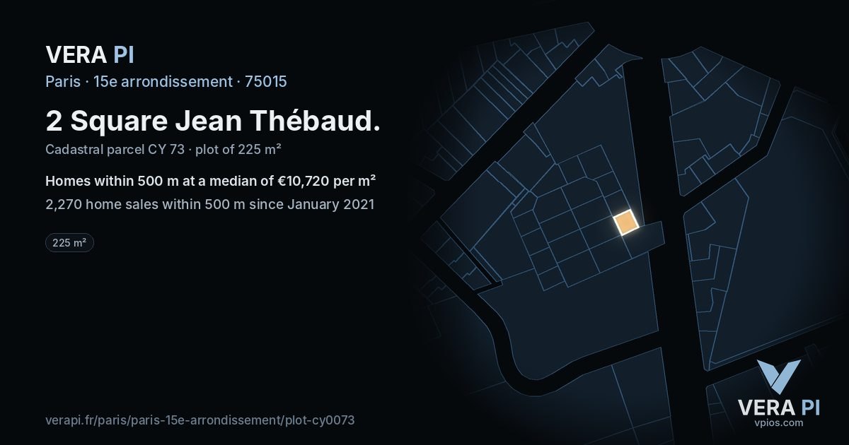 2 Square Jean Thébaud, 15e arrondissement at night – the plot lit, the parcels around coloured by the prices near them