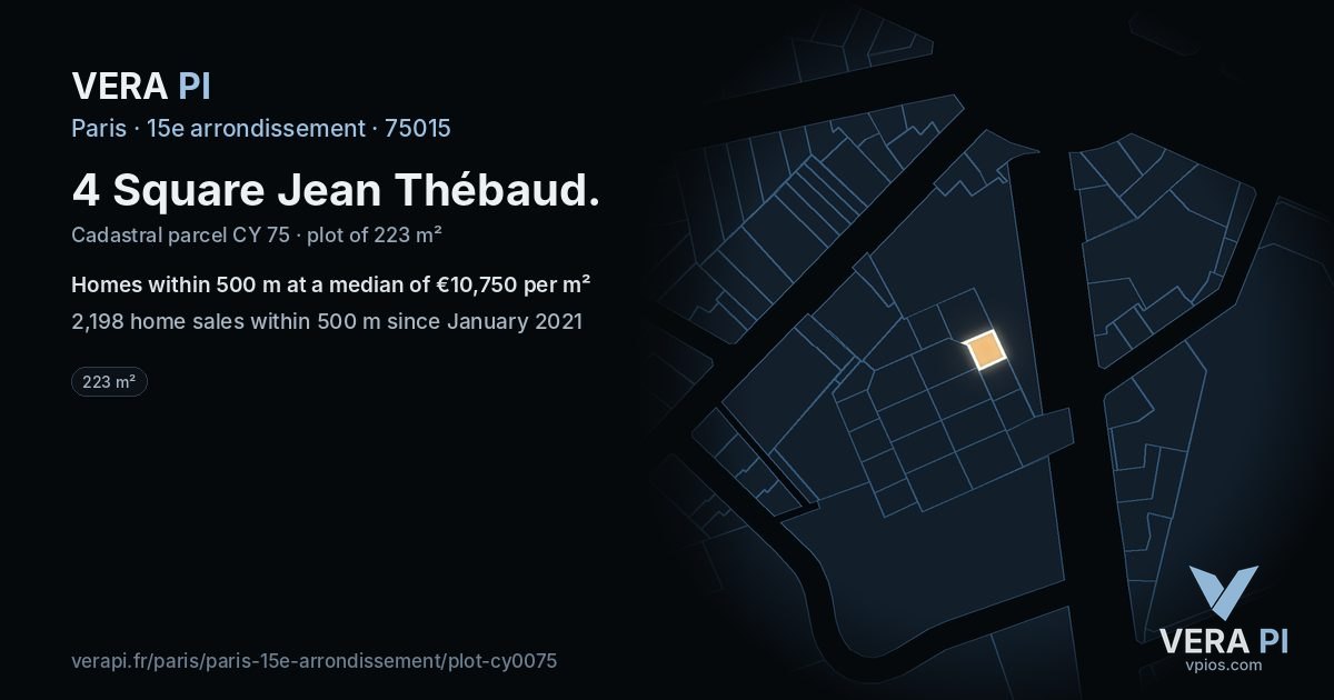 4 Square Jean Thébaud, 15e arrondissement at night – the plot lit, the parcels around coloured by the prices near them