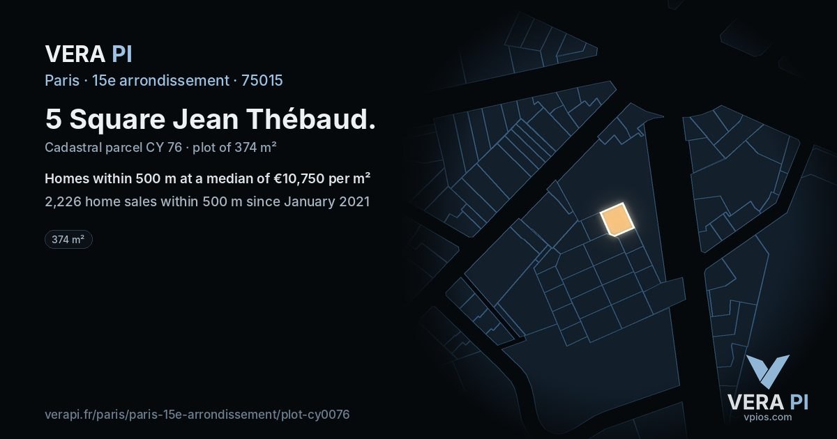 5 Square Jean Thébaud, 15e arrondissement at night – the plot lit, the parcels around coloured by the prices near them