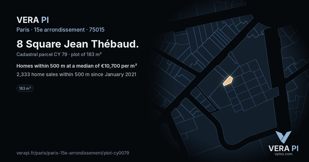 8 Square Jean Thébaud, 15e arrondissement at night – the plot lit, the parcels around coloured by the prices near them