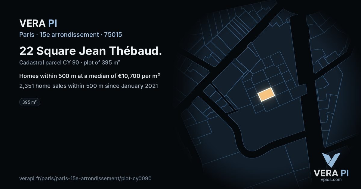 22 Square Jean Thébaud, 15e arrondissement at night – the plot lit, the parcels around coloured by the prices near them