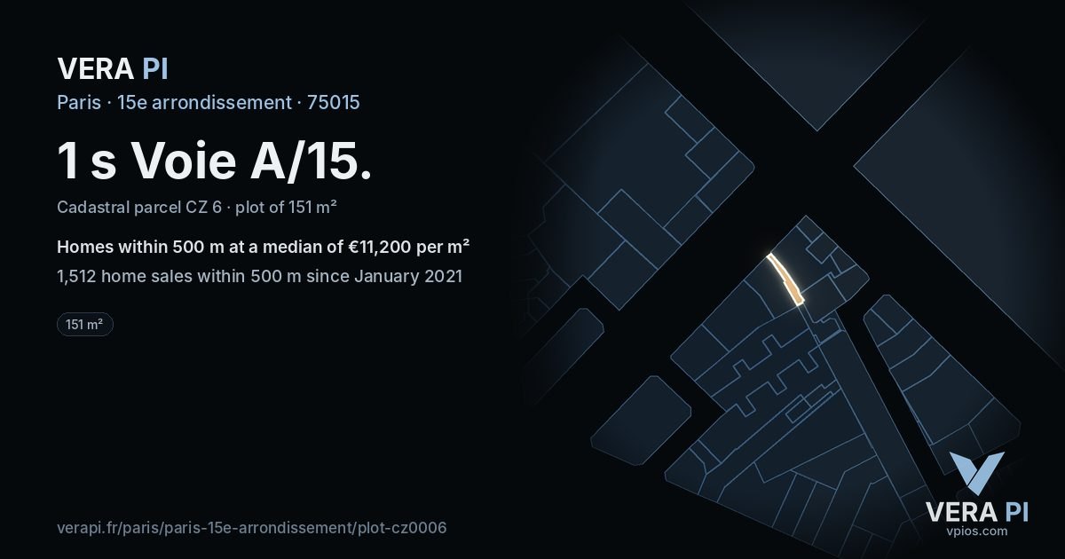 1 s Voie A/15, 15e arrondissement at night – the plot lit, the parcels around coloured by the prices near them