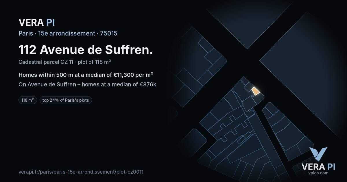 112 Avenue de Suffren, 15e arrondissement at night – the plot lit, the parcels around coloured by the prices near them