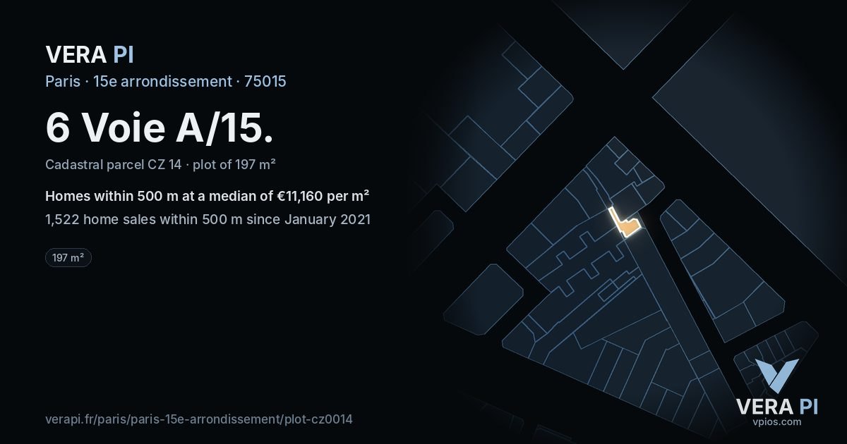 6 Voie A/15, 15e arrondissement at night – the plot lit, the parcels around coloured by the prices near them