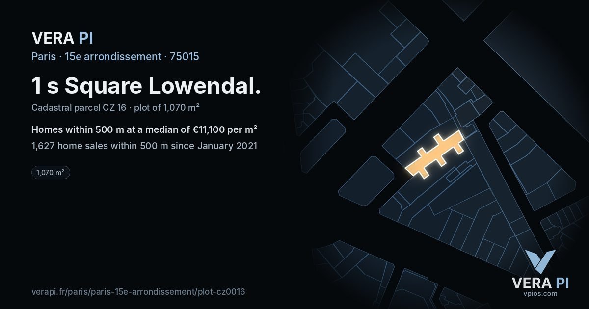 1 s Square Lowendal, 15e arrondissement at night – the plot lit, the parcels around coloured by the prices near them