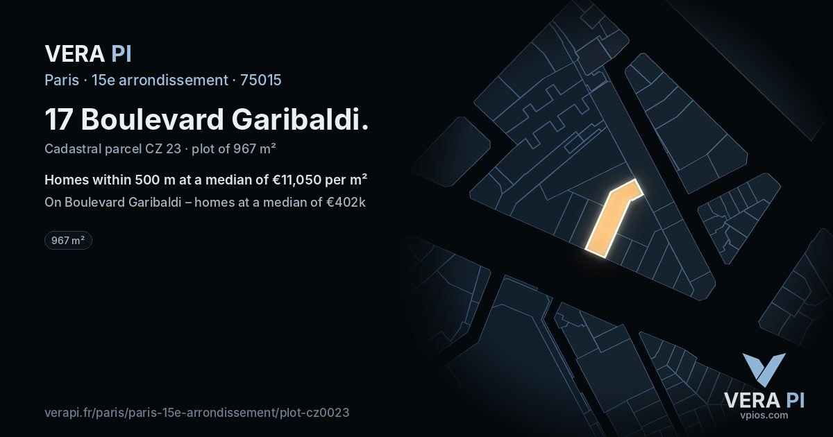 17 Boulevard Garibaldi, 15e arrondissement at night – the plot lit, the parcels around coloured by the prices near them