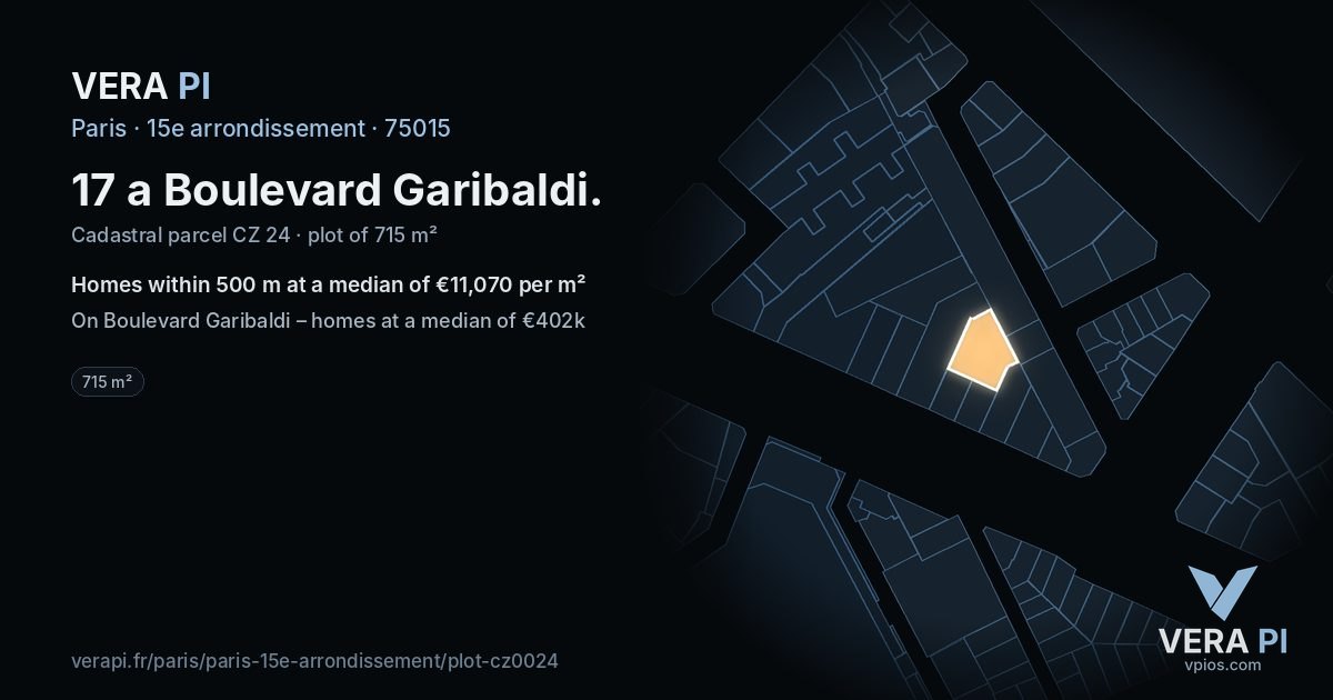 17 a Boulevard Garibaldi, 15e arrondissement at night – the plot lit, the parcels around coloured by the prices near them