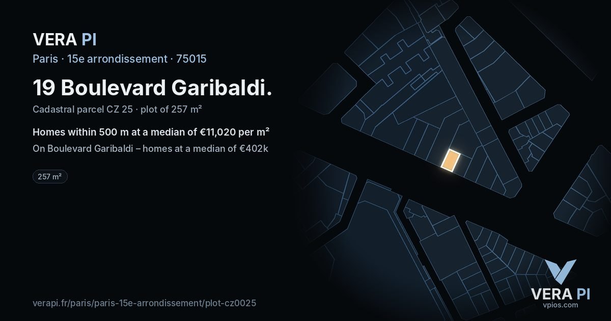 19 Boulevard Garibaldi, 15e arrondissement at night – the plot lit, the parcels around coloured by the prices near them