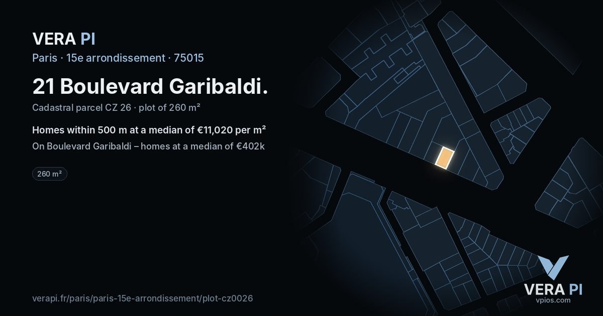 21 Boulevard Garibaldi, 15e arrondissement at night – the plot lit, the parcels around coloured by the prices near them