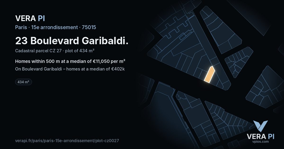 23 Boulevard Garibaldi, 15e arrondissement at night – the plot lit, the parcels around coloured by the prices near them