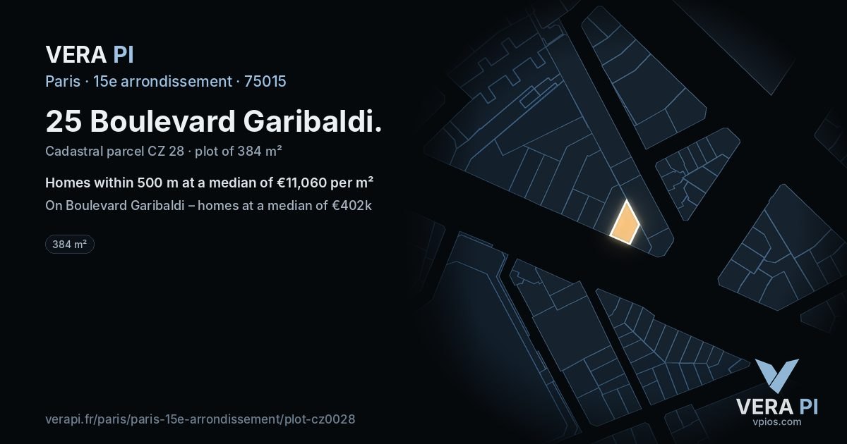 25 Boulevard Garibaldi, 15e arrondissement at night – the plot lit, the parcels around coloured by the prices near them