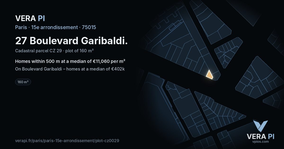 27 Boulevard Garibaldi, 15e arrondissement at night – the plot lit, the parcels around coloured by the prices near them