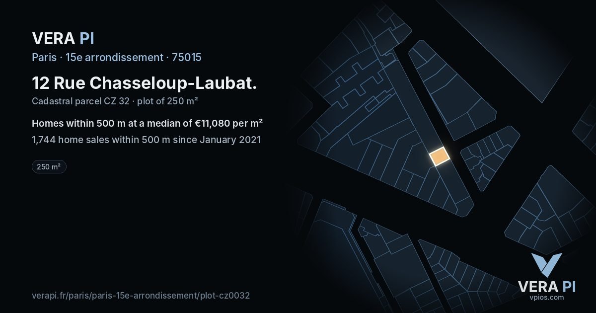 12 Rue Chasseloup-Laubat, 15e arrondissement at night – the plot lit, the parcels around coloured by the prices near them