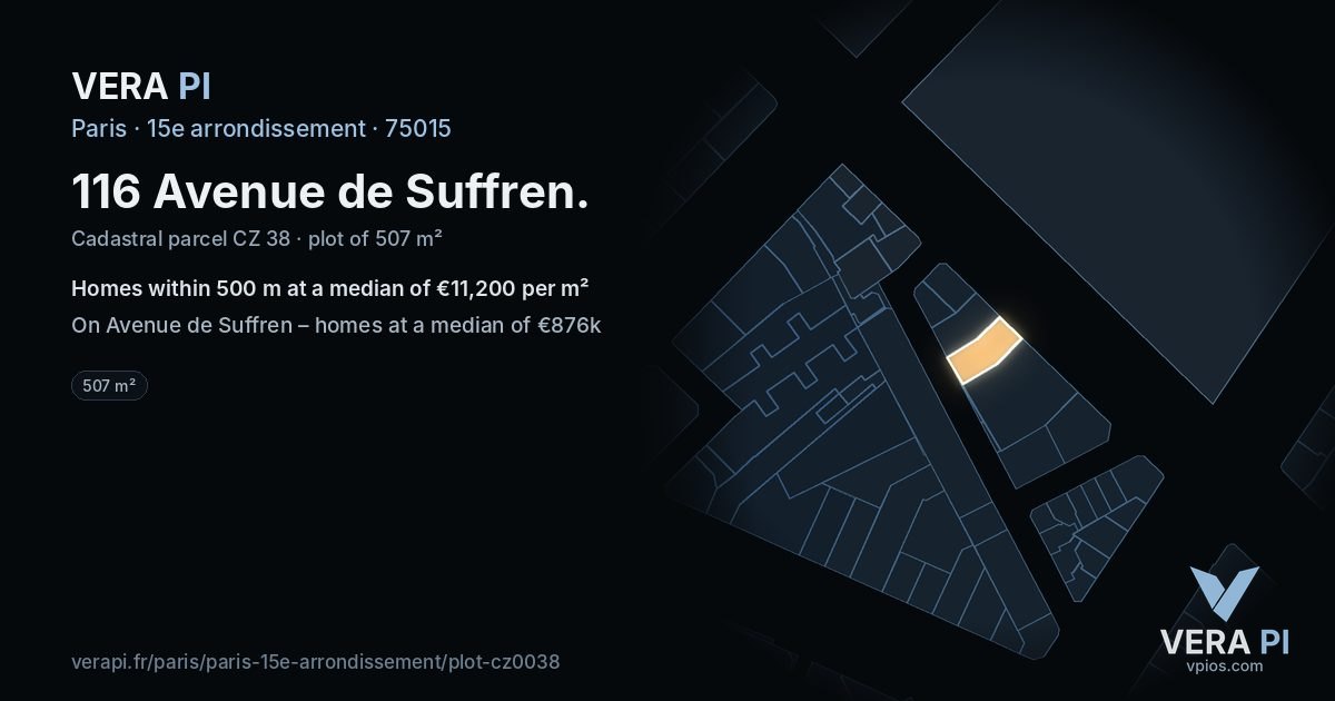 116 Avenue de Suffren, 15e arrondissement at night – the plot lit, the parcels around coloured by the prices near them