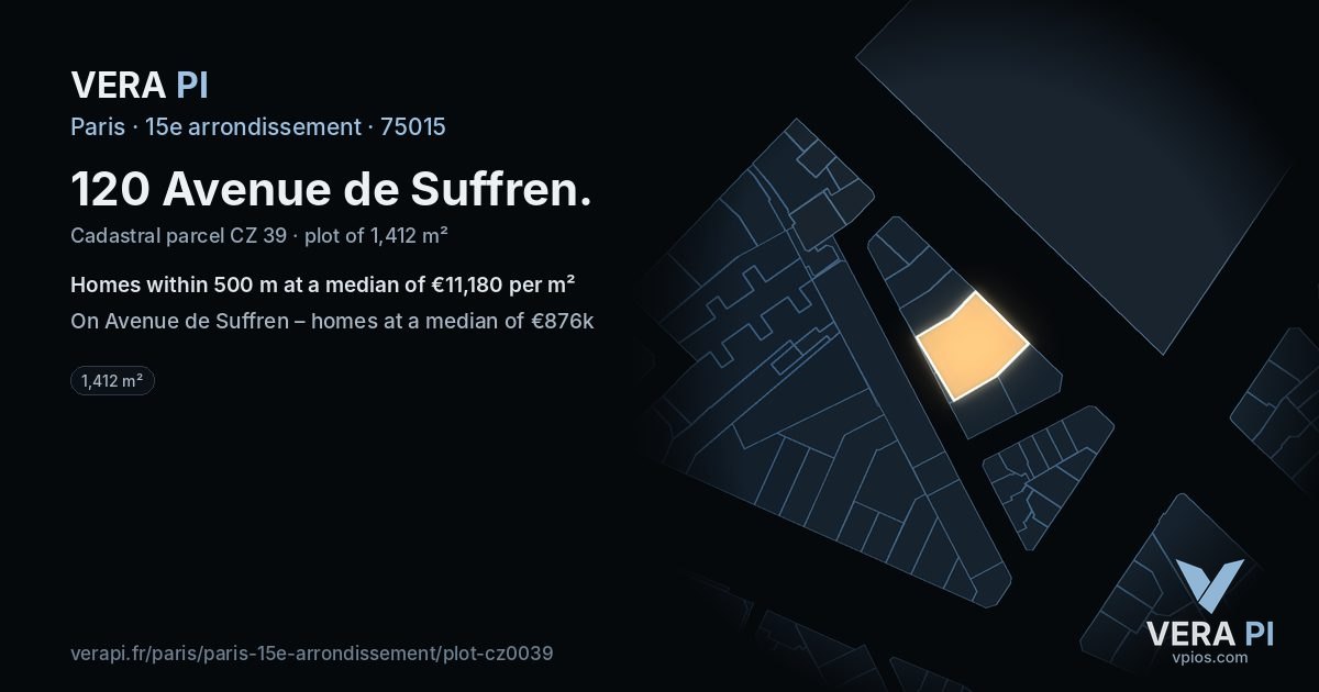120 Avenue de Suffren, 15e arrondissement at night – the plot lit, the parcels around coloured by the prices near them