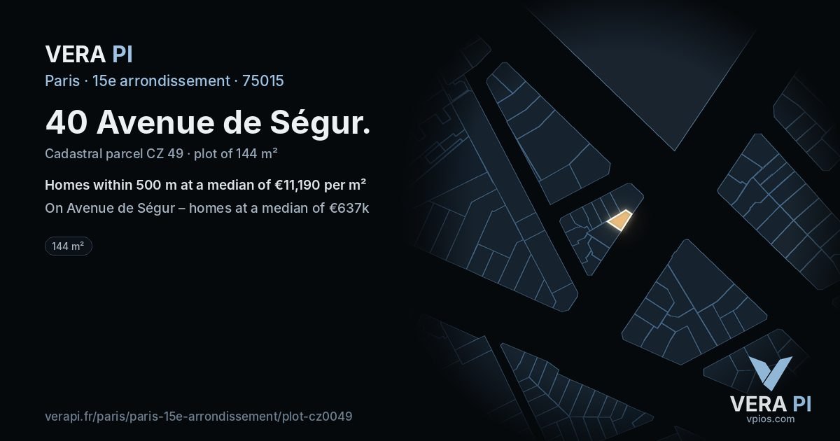40 Avenue de Ségur, 15e arrondissement at night – the plot lit, the parcels around coloured by the prices near them