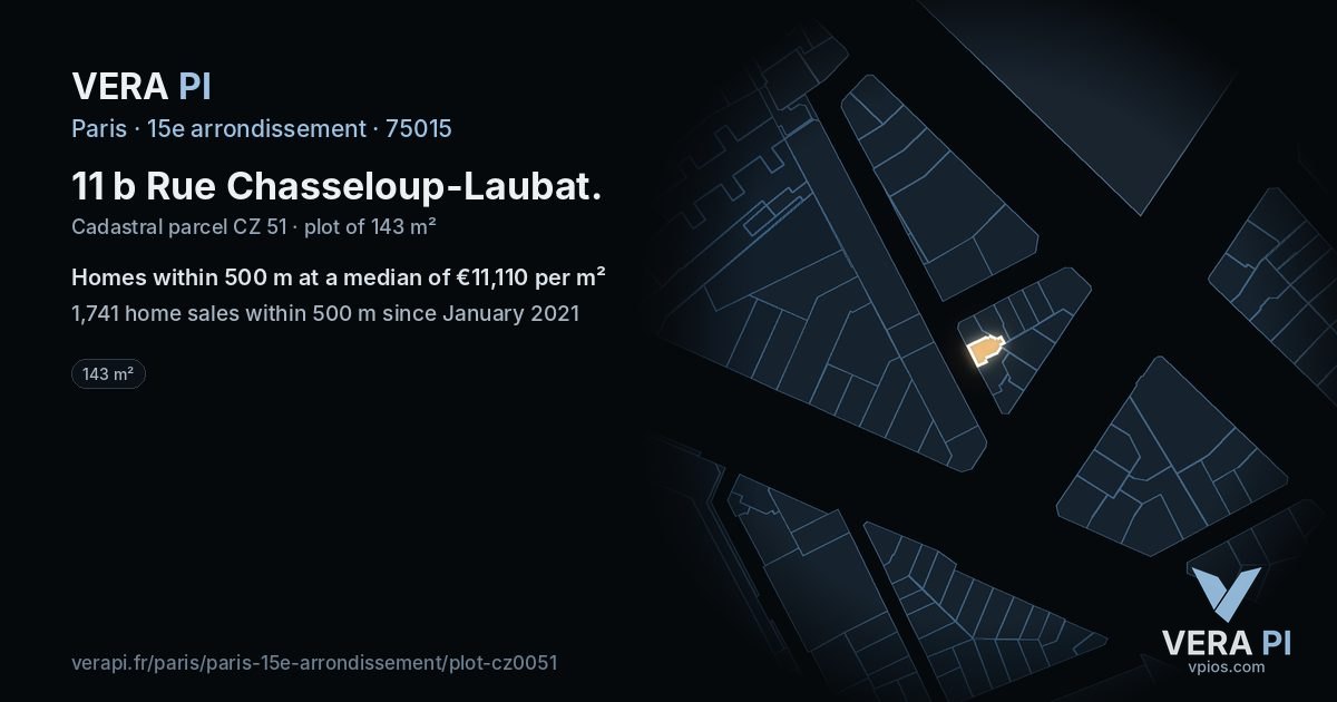 11 b Rue Chasseloup-Laubat, 15e arrondissement at night – the plot lit, the parcels around coloured by the prices near them