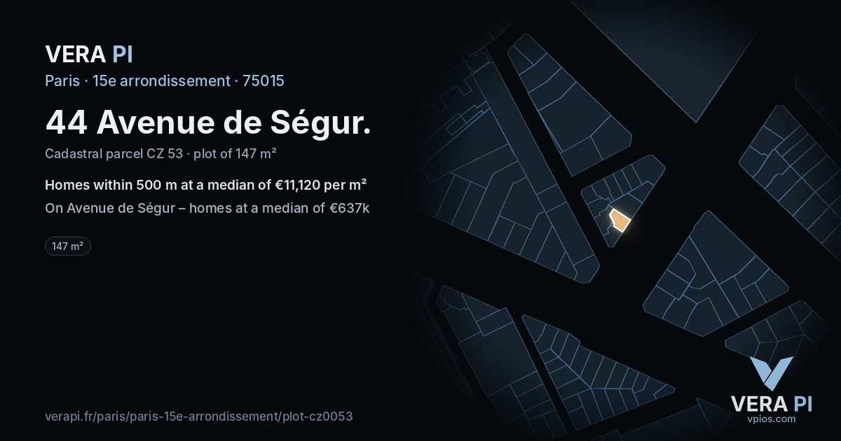 44 Avenue de Ségur, 15e arrondissement at night – the plot lit, the parcels around coloured by the prices near them