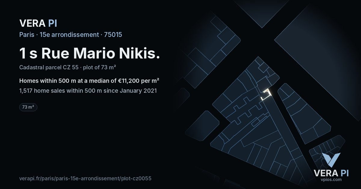 1 s Rue Mario Nikis, 15e arrondissement at night – the plot lit, the parcels around coloured by the prices near them