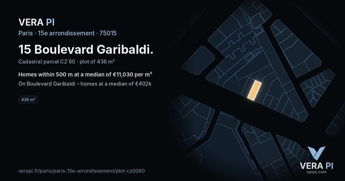 15 Boulevard Garibaldi, 15e arrondissement at night – the plot lit, the parcels around coloured by the prices near them