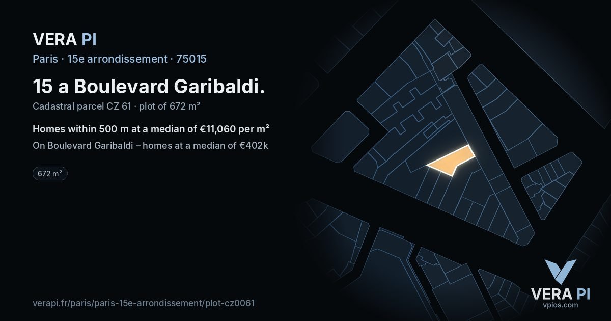 15 a Boulevard Garibaldi, 15e arrondissement at night – the plot lit, the parcels around coloured by the prices near them