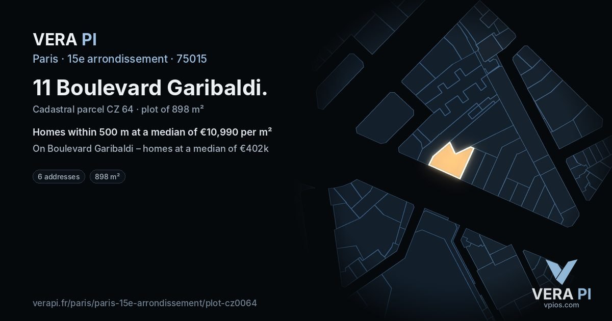 11 Boulevard Garibaldi, 15e arrondissement at night – the plot lit, the parcels around coloured by the prices near them