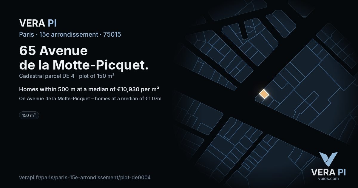 65 Avenue de la Motte-Picquet, 15e arrondissement at night – the plot lit, the parcels around coloured by the prices near them