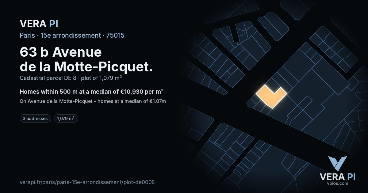 63 b Avenue de la Motte-Picquet, 15e arrondissement at night – the plot lit, the parcels around coloured by the prices near them