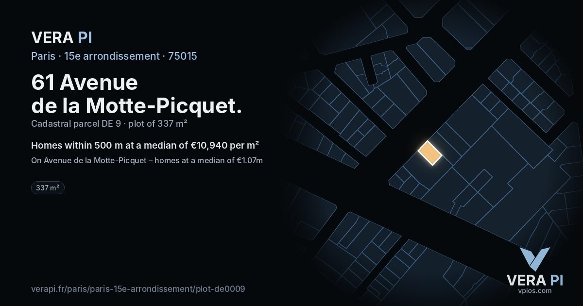 61 Avenue de la Motte-Picquet, 15e arrondissement at night – the plot lit, the parcels around coloured by the prices near them