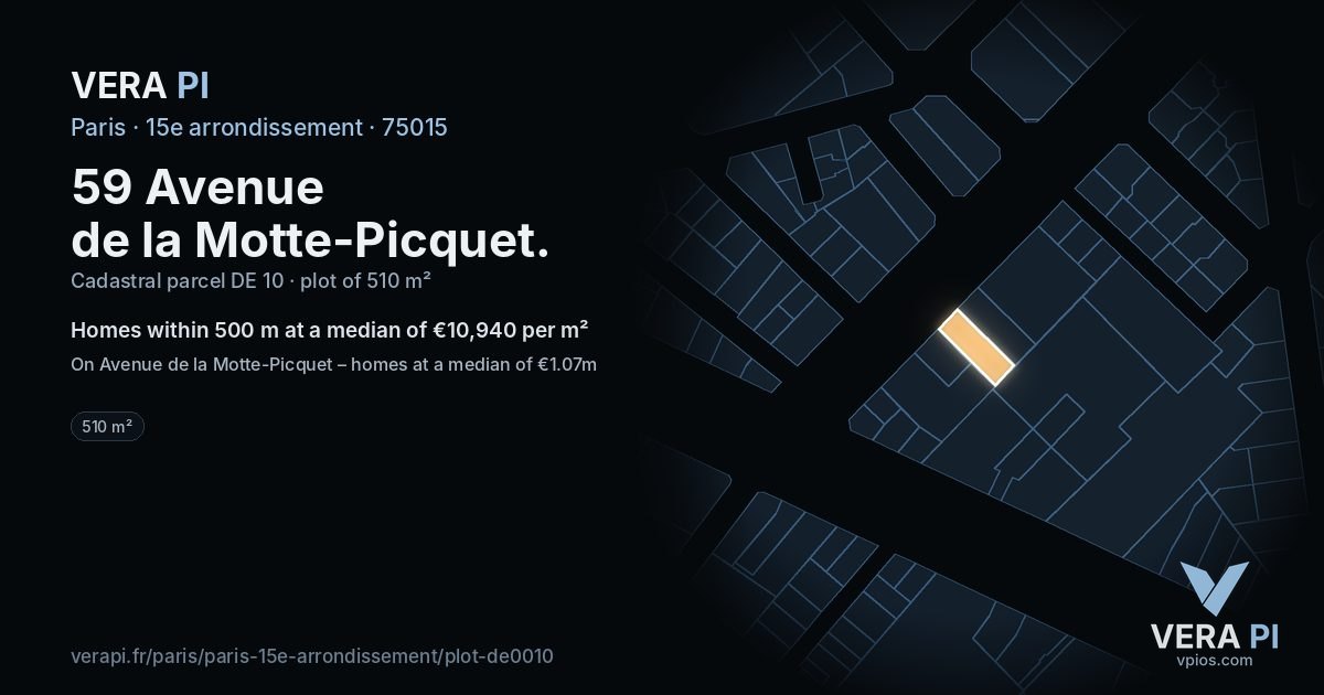 59 Avenue de la Motte-Picquet, 15e arrondissement at night – the plot lit, the parcels around coloured by the prices near them