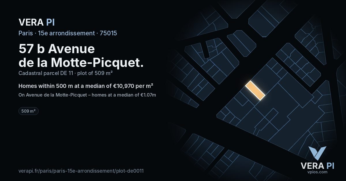 57 b Avenue de la Motte-Picquet, 15e arrondissement at night – the plot lit, the parcels around coloured by the prices near them