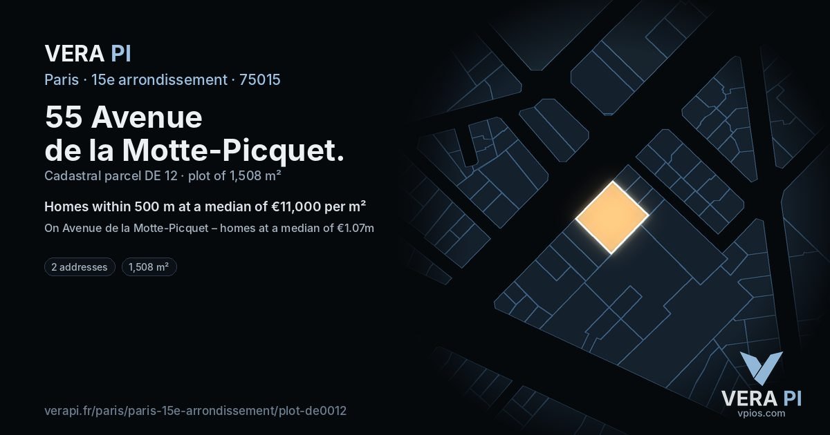55 Avenue de la Motte-Picquet, 15e arrondissement at night – the plot lit, the parcels around coloured by the prices near them