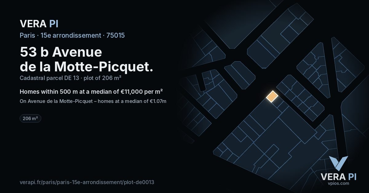 53 b Avenue de la Motte-Picquet, 15e arrondissement at night – the plot lit, the parcels around coloured by the prices near them