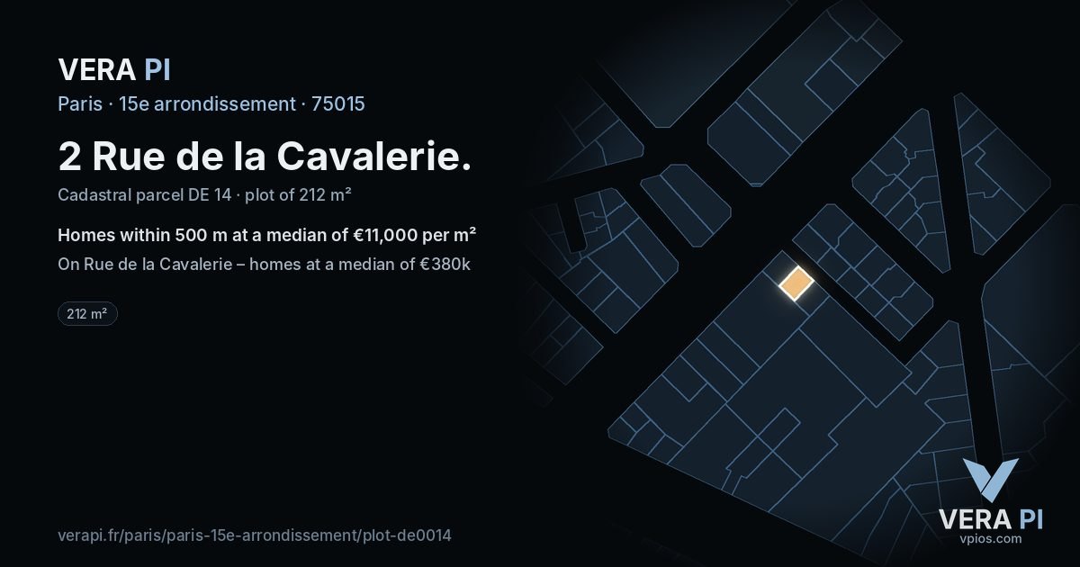 2 Rue de la Cavalerie, 15e arrondissement at night – the plot lit, the parcels around coloured by the prices near them