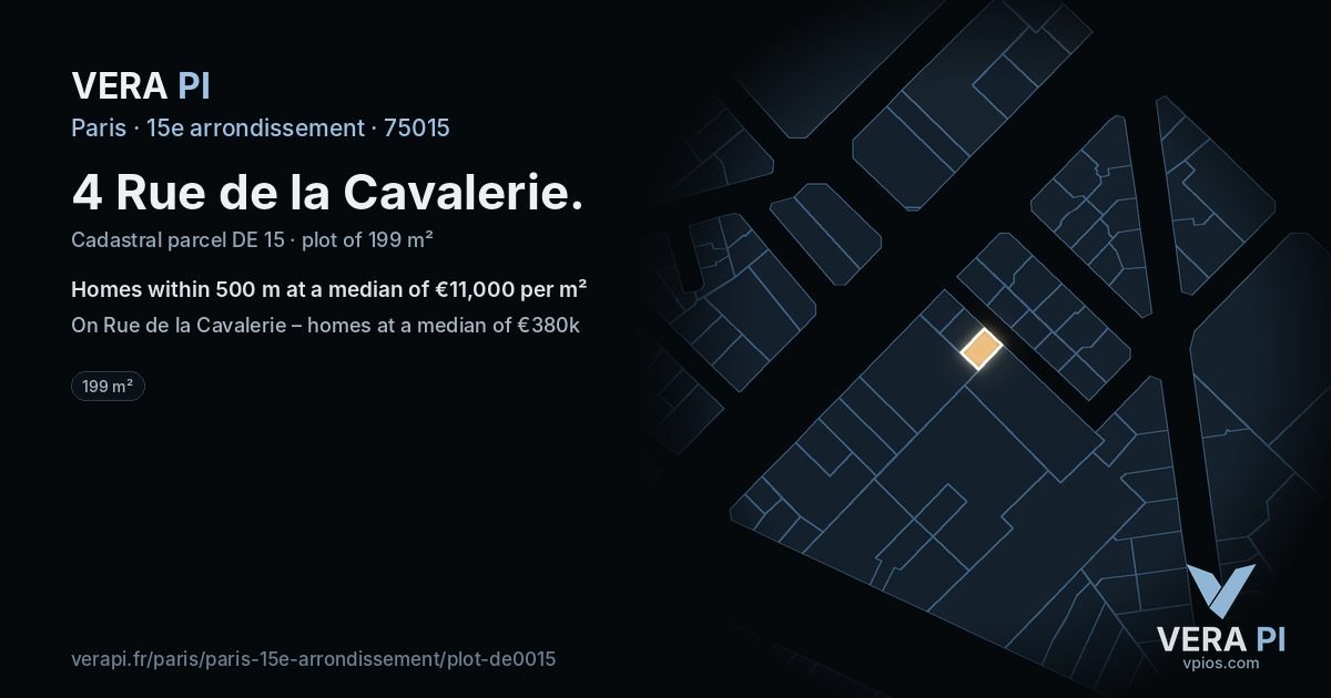 4 Rue de la Cavalerie, 15e arrondissement at night – the plot lit, the parcels around coloured by the prices near them