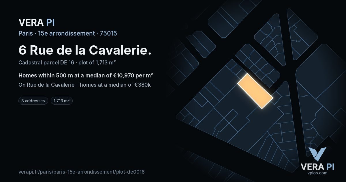 6 Rue de la Cavalerie, 15e arrondissement at night – the plot lit, the parcels around coloured by the prices near them